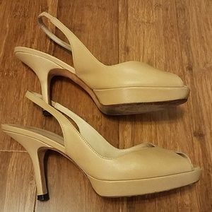 Authentic VERA WANG peep toe leather sling heel